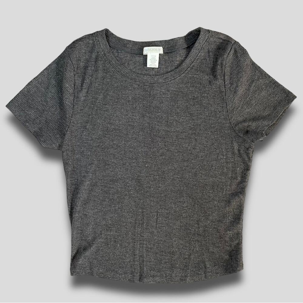 BOZZOLO NWOT MODERN RETRO Y2K RIBBED CROPPED SHIRT CAP SLEEVE GRAY L